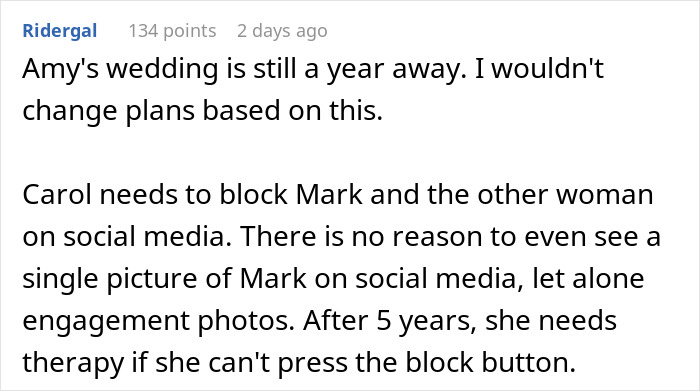 Comment discussing a woman refusing to cancel her daughter’s dream wedding venue despite issues with the sister’s cheating ex. Comment discussing a woman refusing to cancel her daughter’s dream wedding venue despite issues with the sister’s cheating ex.