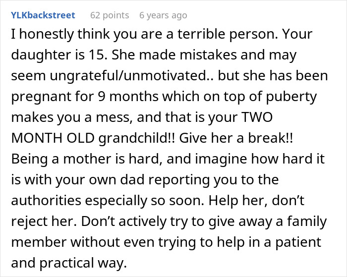 Comment expressing strong opinion about dad calling CPS on teen daughter, highlighting challenges of teen pregnancy and family support. Comment expressing strong opinion about dad calling CPS on teen daughter, highlighting challenges of teen pregnancy and family support.