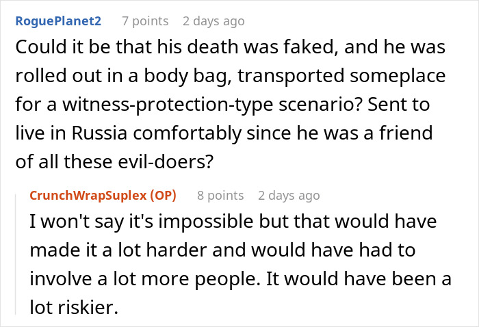 Reddit discussion about doubts on Epstein’s death based on a prison officer’s experience with possible cover-up theory.