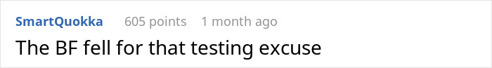 Comment text on a white background discussing confusion and anger after a test involving boyfriend’s sister hitting on girlfriend. Comment text on a white background discussing confusion and anger after a test involving boyfriend’s sister hitting on girlfriend.