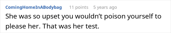 Text excerpt about a woman upset when challenged to try poison on herself as a test, highlighting mil-try-poison-woman. Text excerpt about a woman upset when challenged to try poison on herself as a test, highlighting mil-try-poison-woman.