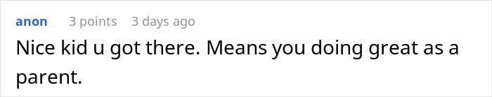 Comment praising a child and acknowledging good parenting in an online discussion. Comment praising a child and acknowledging good parenting in an online discussion.