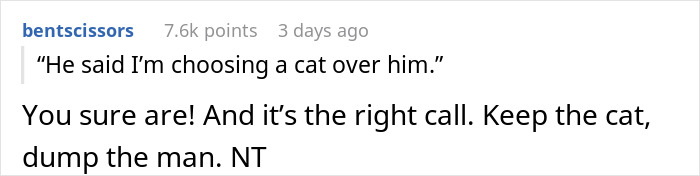 Text post showing a user discussing a guy fussing over his girlfriend receiving a cat from another man. Text post showing a user discussing a guy fussing over his girlfriend receiving a cat from another man.