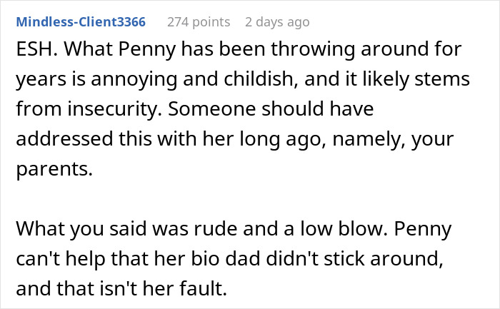 Screenshot of a forum comment discussing the adopted sis longstanding chosen one joke backfiring after bro says bio dad never chose her. Screenshot of a forum comment discussing the adopted sis longstanding chosen one joke backfiring after bro says bio dad never chose her.