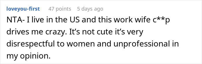Woman Escalates Situation To Boss After New Guy Flirts And Keeps Calling Her His Work Wife Woman Escalates Situation To Boss After New Guy Flirts And Keeps Calling Her His Work Wife