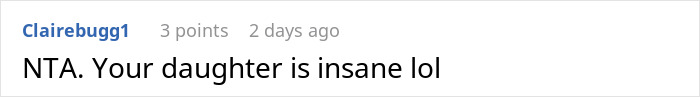 Comment text from user Clairebugg1 reacting to a man spending $22,500 on daughter’s failed wedding while skipping his own. Comment text from user Clairebugg1 reacting to a man spending $22,500 on daughter’s failed wedding while skipping his own.