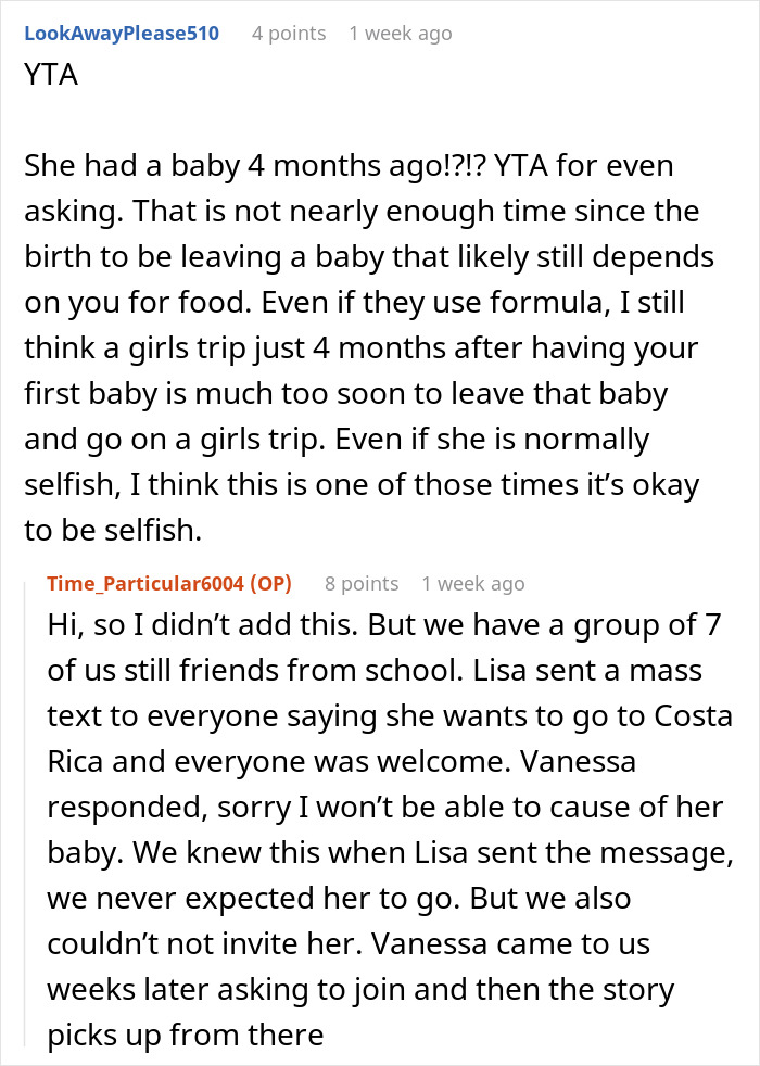 Online discussion about woman wanting friends to bend to her travel needs and ghosting those who refuse to adjust plans. Online discussion about woman wanting friends to bend to her travel needs and ghosting those who refuse to adjust plans.