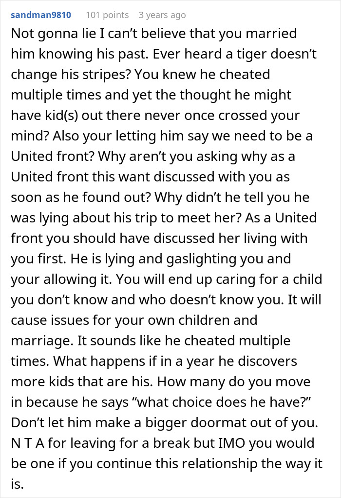 Reddit comment discussing a man promising quiet life with two kids but surprising wife with a bonus stepdaughter at home. Reddit comment discussing a man promising quiet life with two kids but surprising wife with a bonus stepdaughter at home.