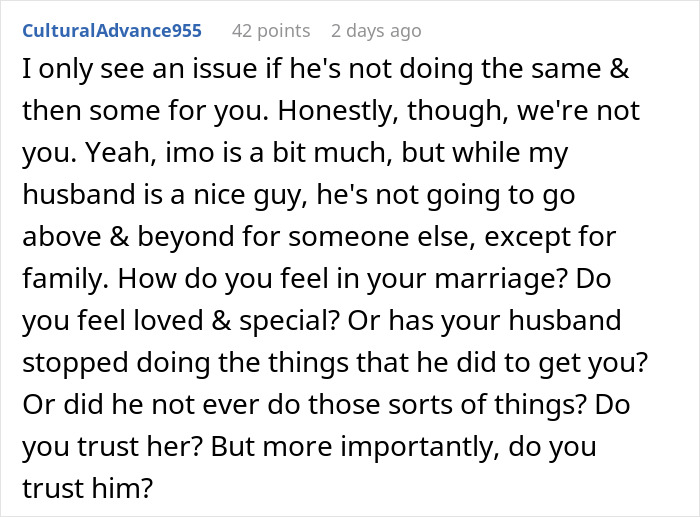 Screenshot of an online forum discussing jealousy in marriage and the husband's memory of a friend’s favorite drink. Screenshot of an online forum discussing jealousy in marriage and the husband's memory of a friend’s favorite drink.