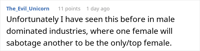 Screenshot of an online comment discussing workplace sabotage and toxic behavior involving a newbie trying to get a colleague fired. Screenshot of an online comment discussing workplace sabotage and toxic behavior involving a newbie trying to get a colleague fired.