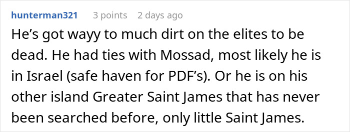 Commenter sharing theory on Epstein's death, referencing experience as a prison officer and conspiracy claims.