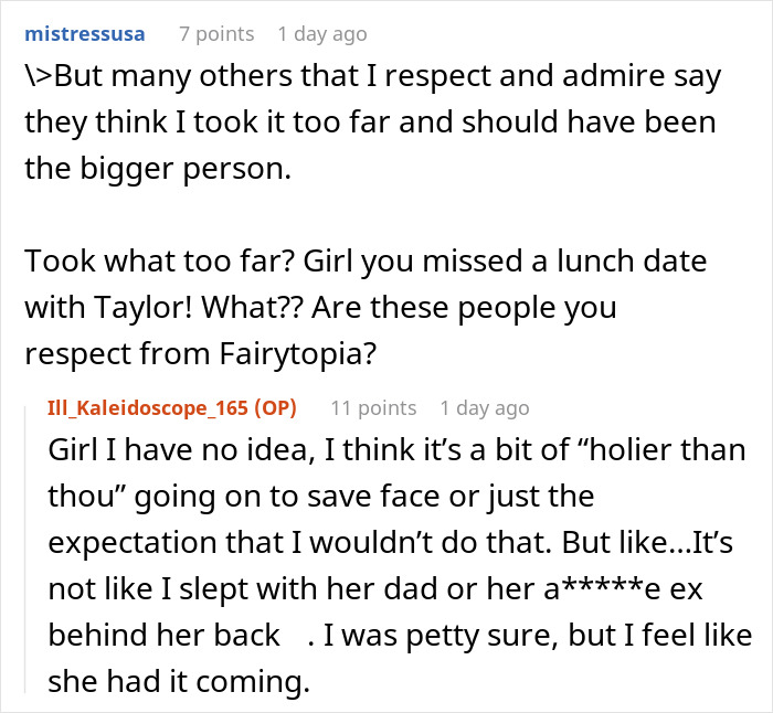 Screenshot of a conversation discussing giving an ex-best friend a taste of her own medicine after betrayal. Screenshot of a conversation discussing giving an ex-best friend a taste of her own medicine after betrayal.