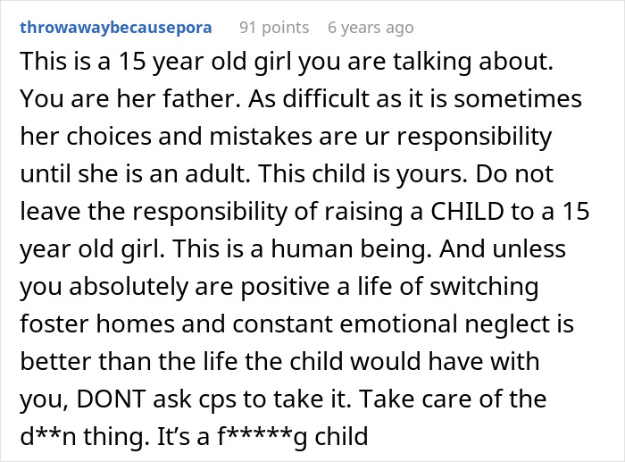 Comment explaining a father’s difficult decision to call CPS on his teen daughter, emphasizing responsibility and care. Comment explaining a father’s difficult decision to call CPS on his teen daughter, emphasizing responsibility and care.