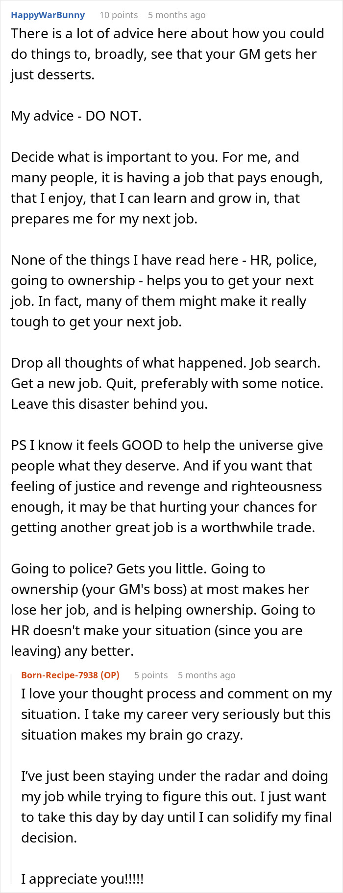 Online discussion about employee misses work due to flat tire and GM going out of their way to check the truth.