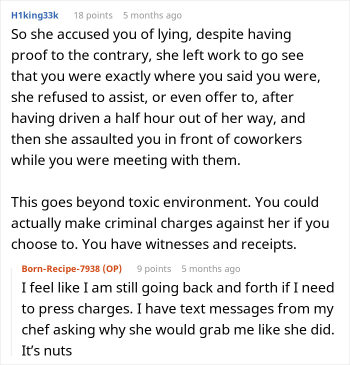 Screenshot of a discussion about an employee missing work due to a flat tire and the GM’s effort to check the truth.