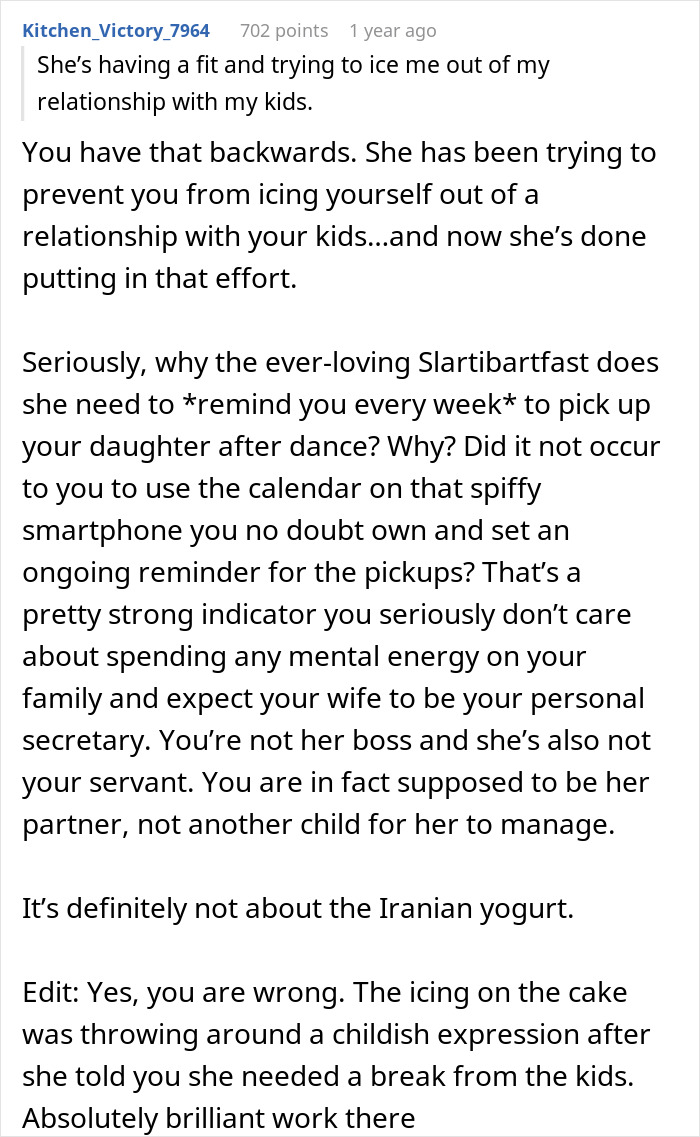 Commenter explaining why a wife’s efforts prove a man wrong after he said she couldn’t do it without him.
