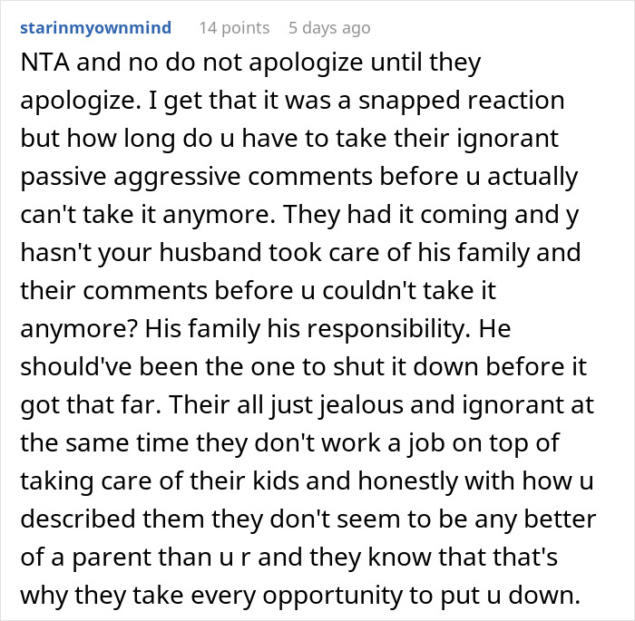 Comment from a working mom defending herself against in-laws who criticize her for using once-a-week daycare. Comment from a working mom defending herself against in-laws who criticize her for using once-a-week daycare.
