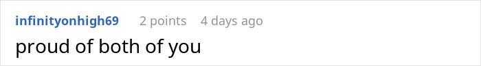 Comment on a forum post with text "proud of both of you," reflecting support in a discussion about a girl bullied over a party seat. Comment on a forum post with text "proud of both of you," reflecting support in a discussion about a girl bullied over a party seat.