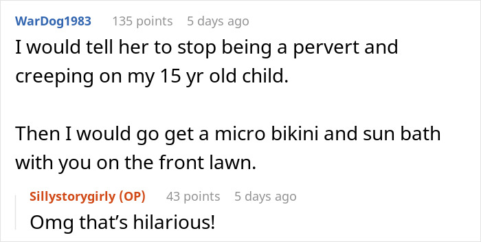 Comment discussing wearing a micro bikini and sunbathing on the front lawn, referencing wearing bikini own yard. Comment discussing wearing a micro bikini and sunbathing on the front lawn, referencing wearing bikini own yard.