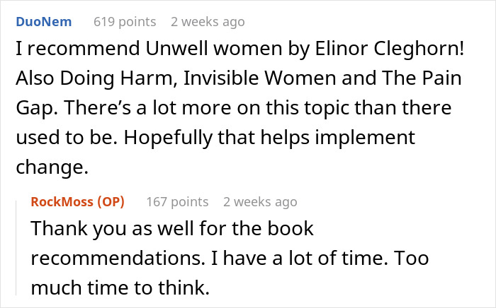 Online discussion about women’s chronic pain often being dismissed as dramatic until validated by their husbands. Online discussion about women’s chronic pain often being dismissed as dramatic until validated by their husbands.