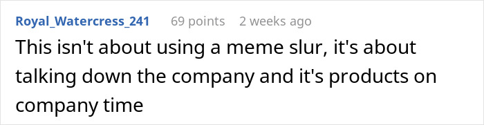 Screenshot of a forum comment discussing worker discipline related to ChatGPT slurs and inappropriate company conduct. Screenshot of a forum comment discussing worker discipline related to ChatGPT slurs and inappropriate company conduct.