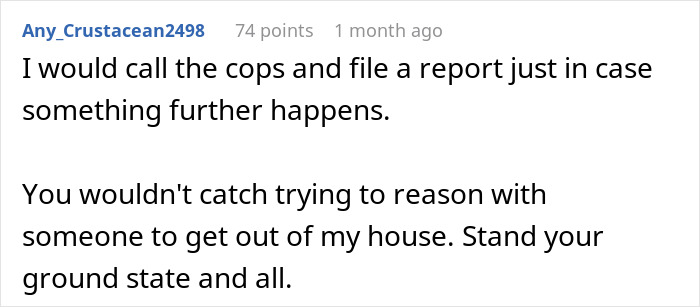 Comment warning about calling cops and standing ground against villainous vacuum cleaner salespeople in a home setting.