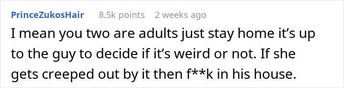 Comment discussing adults and boundaries related to a roommate expecting leaving sleep with guys in shared living spaces.