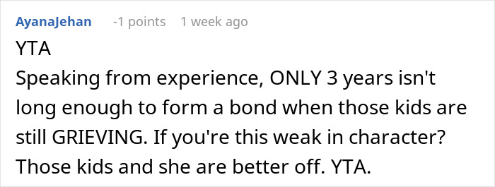 Comment discussing man trying to win over fiancee’s kids for years, feeling bond is difficult to form with grieving children. Comment discussing man trying to win over fiancee’s kids for years, feeling bond is difficult to form with grieving children.