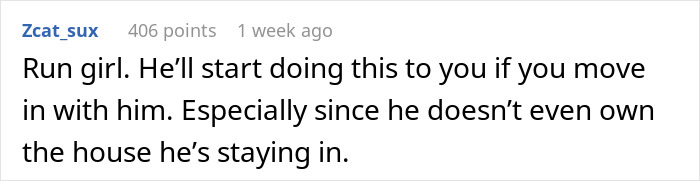 Comment on Reddit warning about boyfriend treating roommate like the help and ordering chores as if he’s the boss.