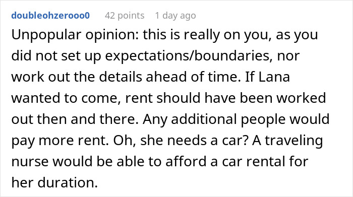 Commenter discussing issues faced by a couple hosting an old friend and managing unexpected wild requests. Commenter discussing issues faced by a couple hosting an old friend and managing unexpected wild requests.