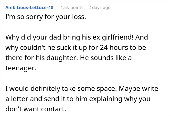Text excerpt showing a woman appalled by dad’s reaction after giving birth to his dead grandchild, expressing grief and advice. Text excerpt showing a woman appalled by dad’s reaction after giving birth to his dead grandchild, expressing grief and advice.