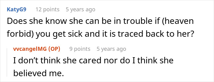 Conversation about a woman potentially using poison, with users discussing risks and disbelief.