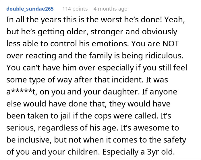 Comment discussing challenges of refusing to babysit an autistic nephew after he injures and spits on a child. Comment discussing challenges of refusing to babysit an autistic nephew after he injures and spits on a child.