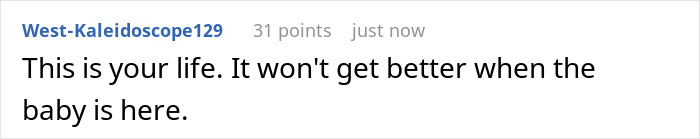 Text post on a social media platform with user comment about life and challenges after the baby arrives. Text post on a social media platform with user comment about life and challenges after the baby arrives.