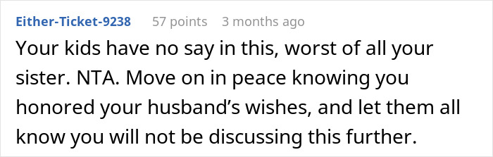 Text comment about widow choosing to bury late husband with first wife and child, causing stepkids to feel hurt and abandoned. Text comment about widow choosing to bury late husband with first wife and child, causing stepkids to feel hurt and abandoned.