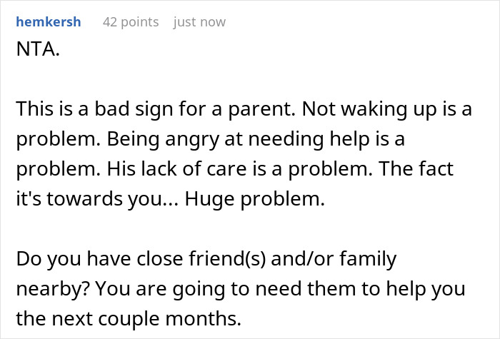 Comment discussing issues with an angry partner when a heavily pregnant woman gets stuck and calls for help. Comment discussing issues with an angry partner when a heavily pregnant woman gets stuck and calls for help.