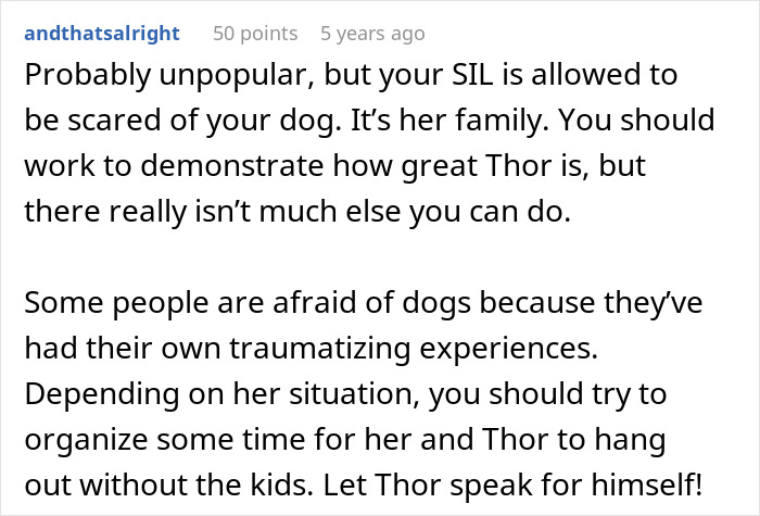 Comment discussing fear of dogs and advice to help a dog labeled too dangerous to be around kids build trust with family. Comment discussing fear of dogs and advice to help a dog labeled too dangerous to be around kids build trust with family.