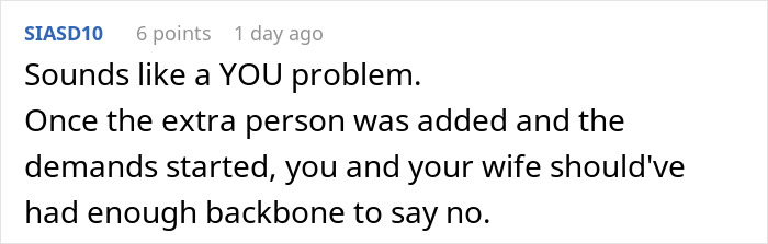 Screenshot of a Reddit comment discussing regret after a couple agrees to host an old friend with wild requests. Screenshot of a Reddit comment discussing regret after a couple agrees to host an old friend with wild requests.