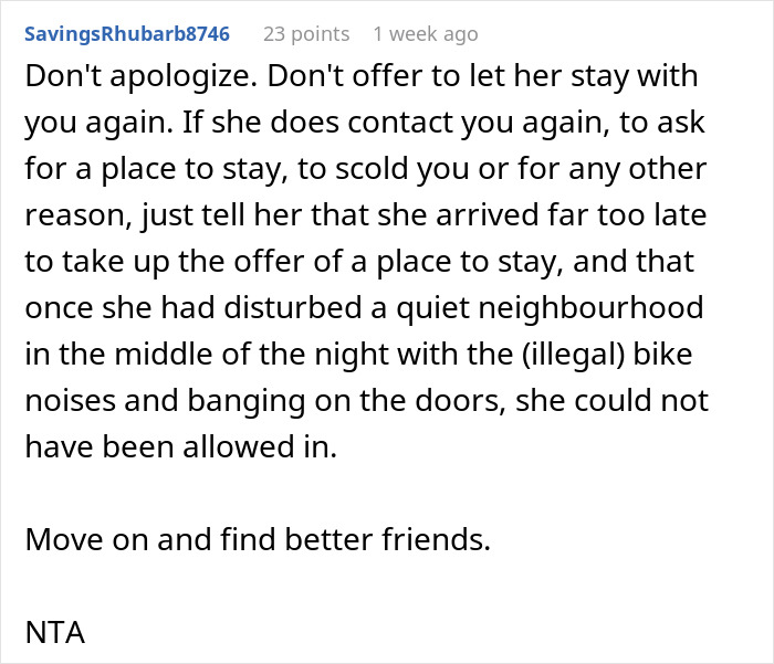 Text conversation advising not to apologize or offer a place after a teen shows up at best friend’s door at 4 AM. Text conversation advising not to apologize or offer a place after a teen shows up at best friend’s door at 4 AM.