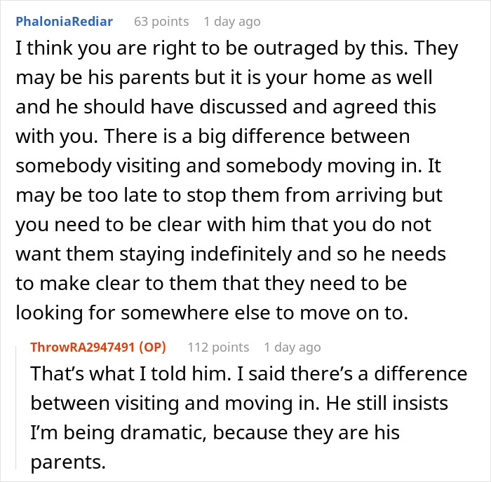 Alt text: Man secretly invites his parents to stay with him and girlfriend, causing tension due to lack of discussion and agreement. Alt text: Man secretly invites his parents to stay with him and girlfriend, causing tension due to lack of discussion and agreement.