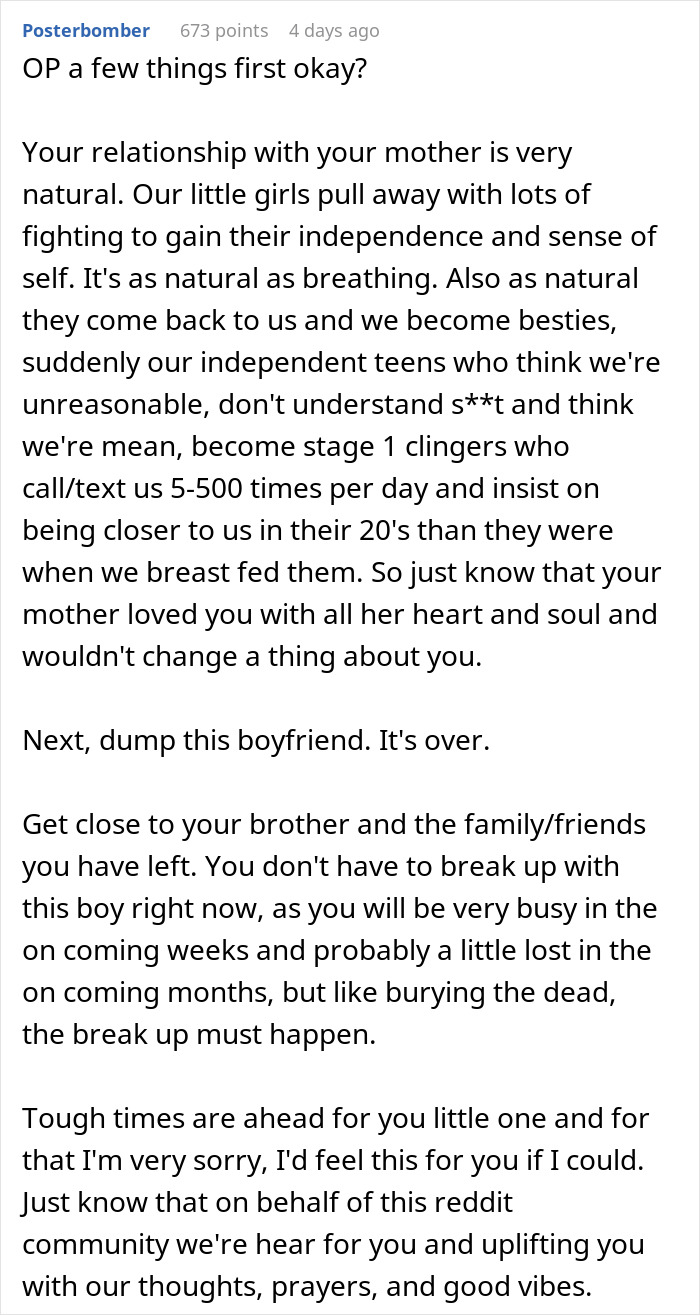 Woman faces heartbreak and loss as mother’s death reveals boyfriend’s true character and relationship challenges.