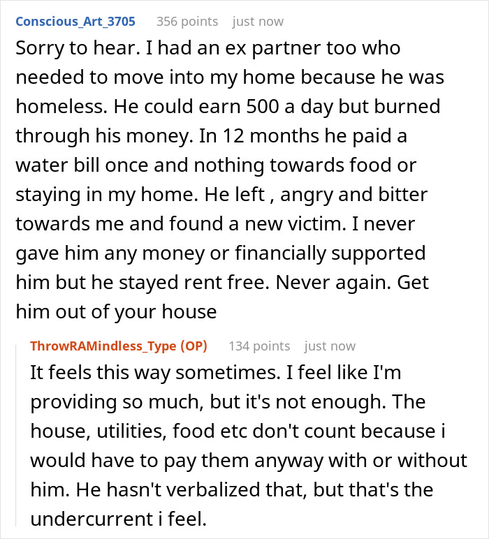 Woman feeling financially trapped as jobless fiancé lives off her for months while she supports household expenses. Woman feeling financially trapped as jobless fiancé lives off her for months while she supports household expenses.