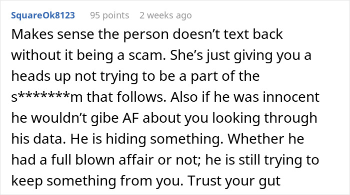 Screenshot of a text discussing strange messages from fiancé raising suspicion and encouraging trust in gut feelings. Screenshot of a text discussing strange messages from fiancé raising suspicion and encouraging trust in gut feelings.