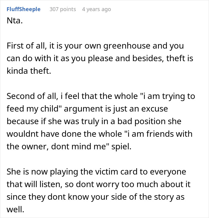 Comment discussing a thief claiming to know the owner after being caught stealing vegetables from the actual owner. Comment discussing a thief claiming to know the owner after being caught stealing vegetables from the actual owner.