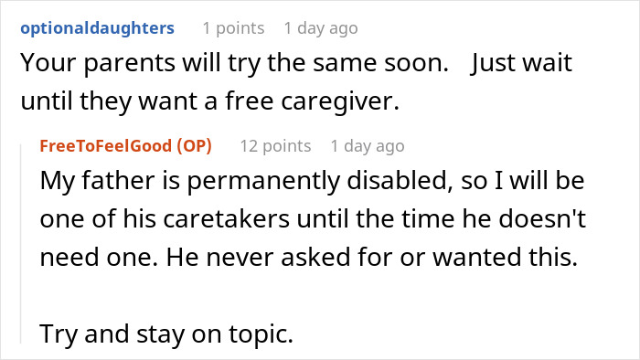Screenshot of a Reddit conversation discussing the value of babysitters and caregivers in family roles. Screenshot of a Reddit conversation discussing the value of babysitters and caregivers in family roles.