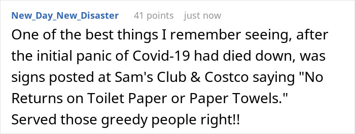 Screenshot of an online comment discussing no returns policy, related to woman threatening bakery with social media roasting.