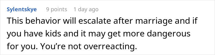 Screenshot of a Reddit comment about relationship behavior after marriage and escalating dangers when having kids. Screenshot of a Reddit comment about relationship behavior after marriage and escalating dangers when having kids.