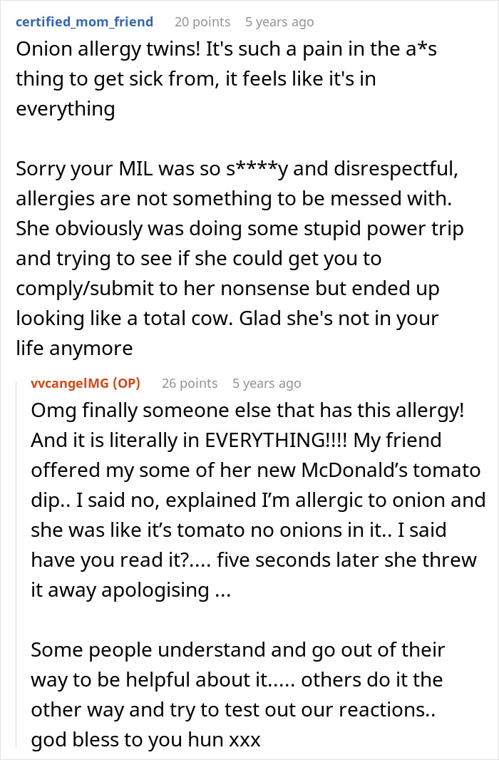 Text conversation about allergy issues involving a MIL-try-poison-woman power trip and disrespectful behavior. Text conversation about allergy issues involving a MIL-try-poison-woman power trip and disrespectful behavior.