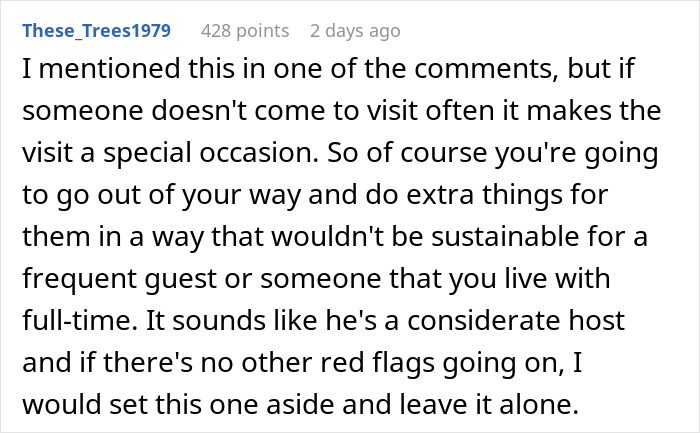Screenshot of a Reddit comment discussing considerate hosting and managing jealousy about remembering a friend’s favorite drink. Screenshot of a Reddit comment discussing considerate hosting and managing jealousy about remembering a friend’s favorite drink.