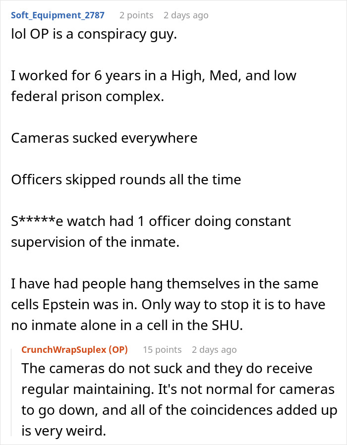 Prison officer shares experience questioning official story on Epstein’s death and inmate supervision in federal prisons.